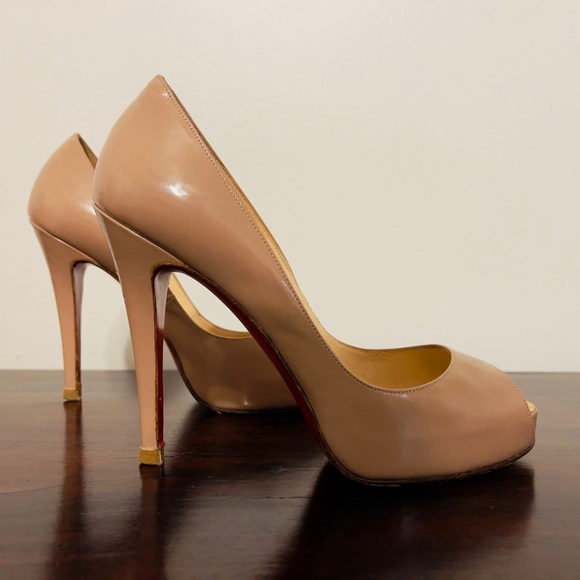 Christian Louboutin Very Prive Nude Patent Platform Peeptoe Heels 37.5 - Picture 2 of 9